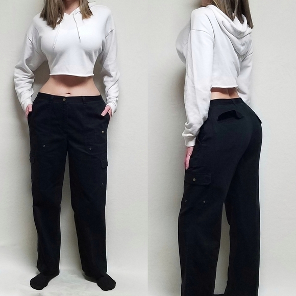 VINTAGE 90s Jones New York Black High Rise Loose Fit Lightweight Carpenter Pants - Picture 1 of 12